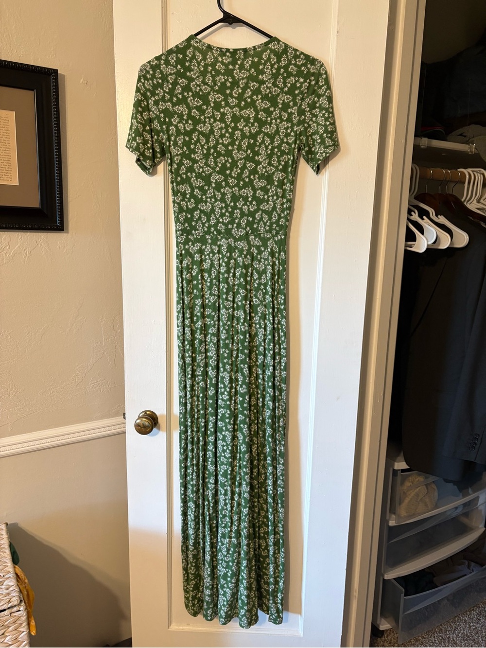 ASOS Floral V-Neck Green Midi Dress with double Side Slit - Picture 3 of 5